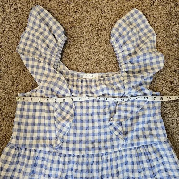 Calista Tiered Gingham Checked Midi Dress w/Pockets Blue Cottagecore Modest S - Picture 10 of 12